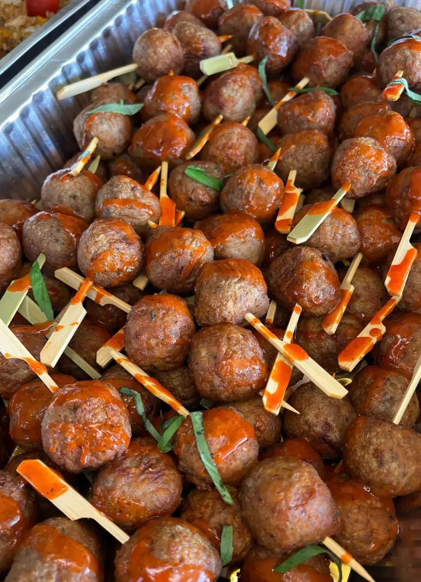 Glazed meatballs with picks